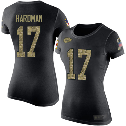 Women Football Kansas City Chiefs #17 Hardman Mecole Black Camo Salute to Service T-Shirt